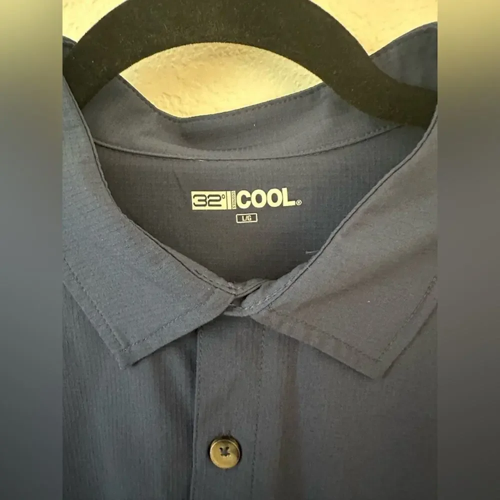 NWT 32 Degrees Cool Men's Dark Blue Casual Button Down Shirt - Picture 2 of 7